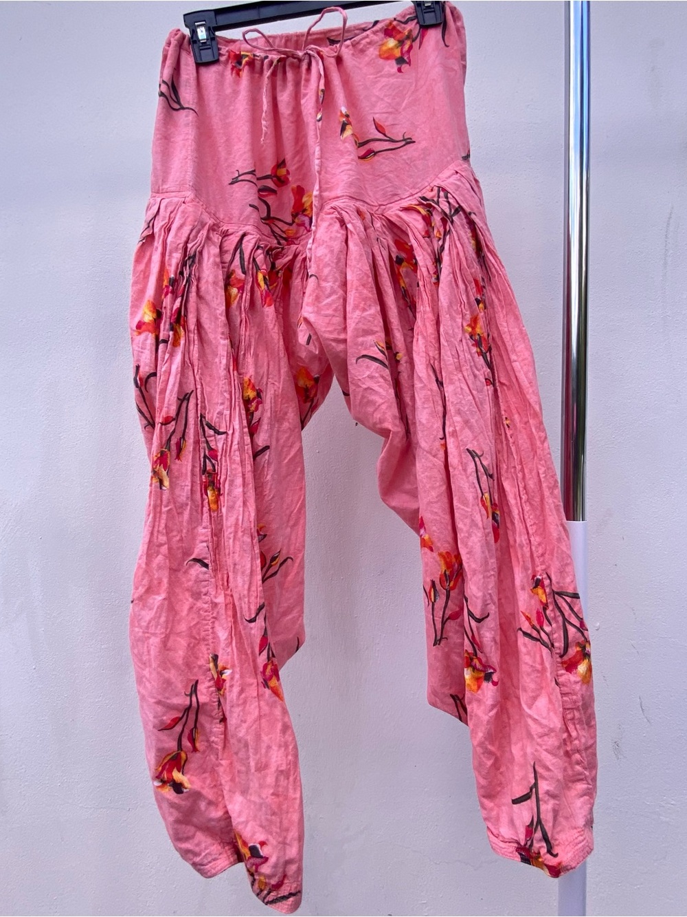 Boho Indian Red Floral Drop Crotch Pants One Size (S/M)